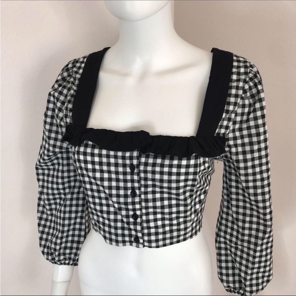 Bcbgeneration Gingham M Crop Top black white top - Picture 3 of 16